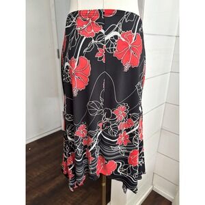 Step By‎ Step Skirt Womens Large Black Red Floral Asymmetrical Tropical 90s Y2K